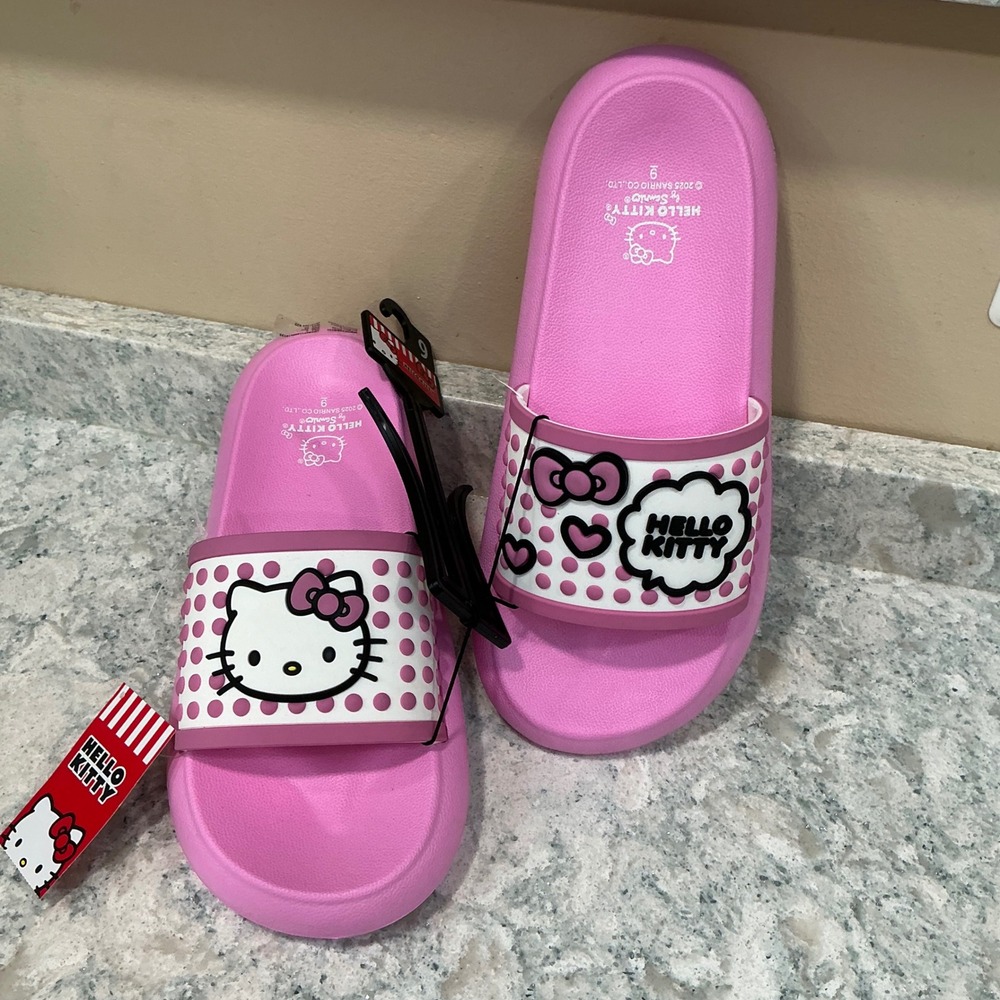 Sanrio Hello Kitty Slide Sandals Size 9 Pink Polka Dot WMHK25BB042 New